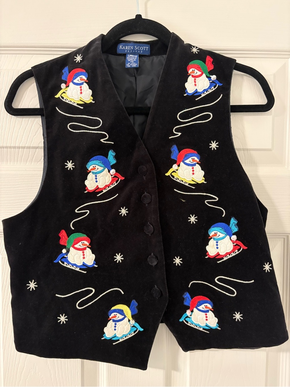Vintage Women’s Karen Scott Christmas Vest Snowman Holiday Ugly Sweater Party PS